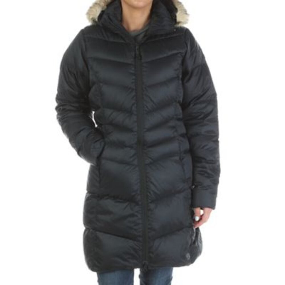 Mountain Hardwear Women's Black Downtown Hooded Long Snow Parka Jacket Size XS